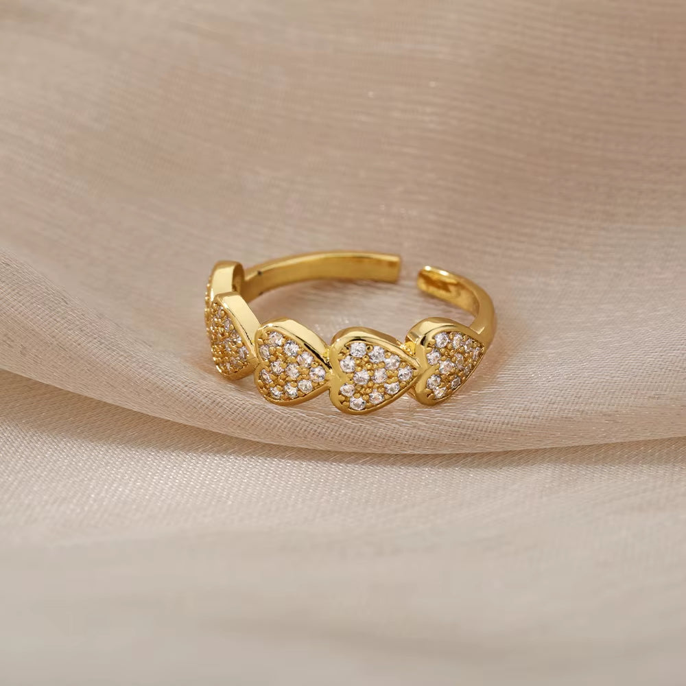 Cubic Zirconia Heart Rings for Women Adjustable Open Stainless Steel Gold Color Ring 2022Trend Wedding Couple Jewelry Anillos