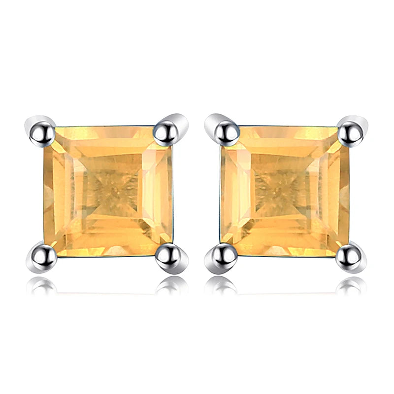 Square Gemstone Silver Stud Earrings