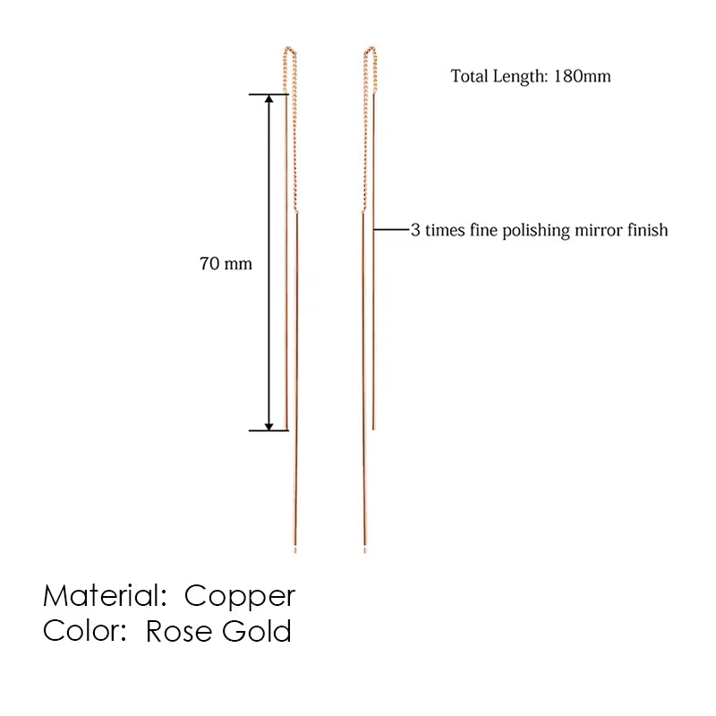 Rose Gold Drop Threader Earrings