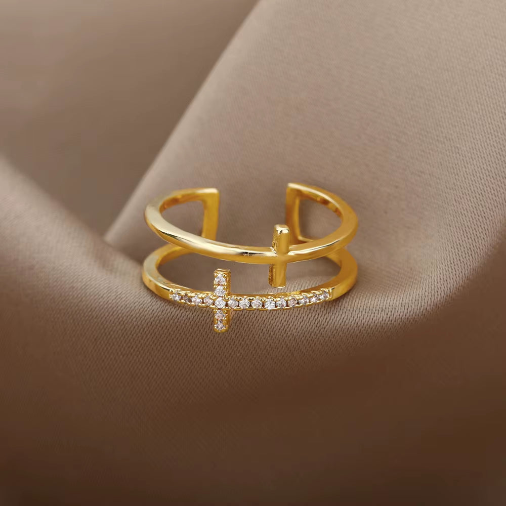 Cross Rings for Women Opening Gold Color Stainless Steel Ring Vintage Jesus Couple Wedding Jewelry Freeshipping Item Anillos