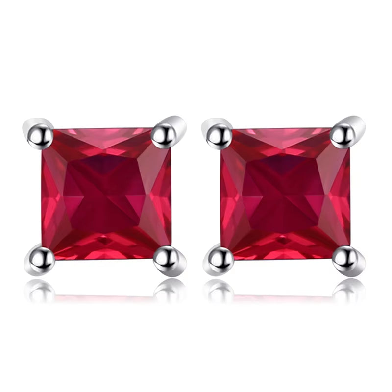Square Gemstone Silver Stud Earrings