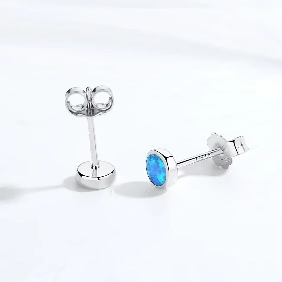 Blue Opal Silver Stud Earrings