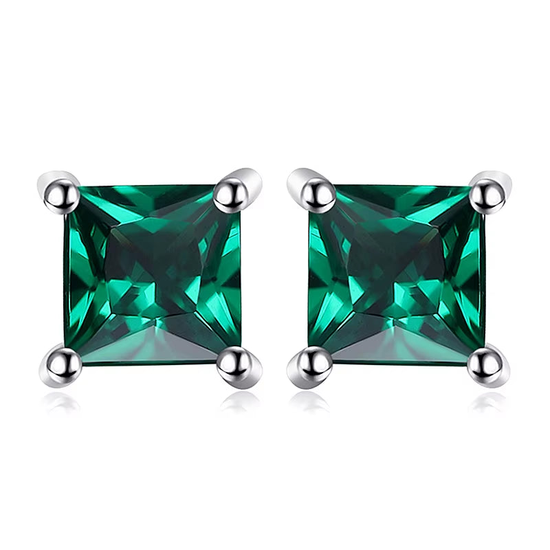 Square Gemstone Silver Stud Earrings