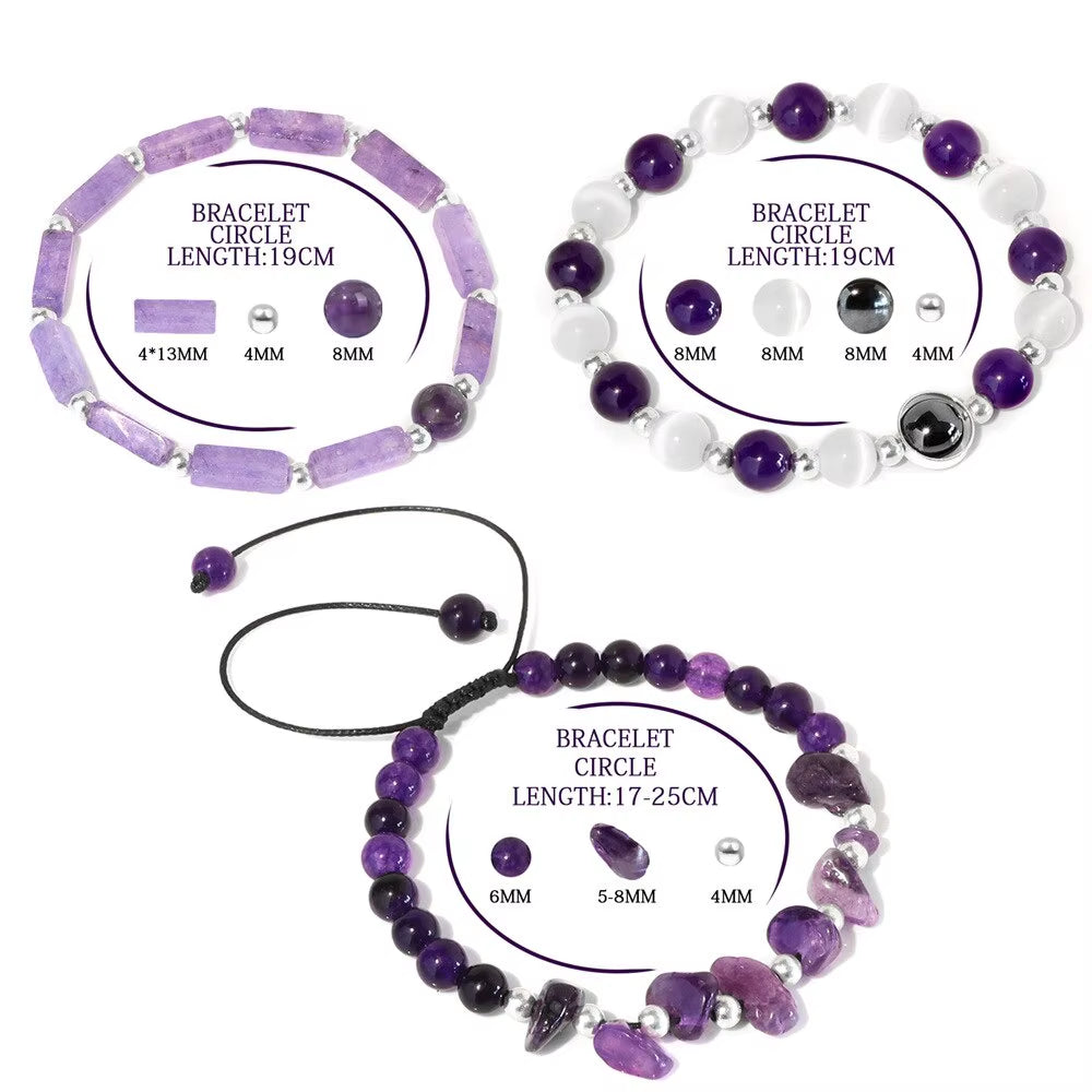 Amethyst Healing Stone Bracelet Set