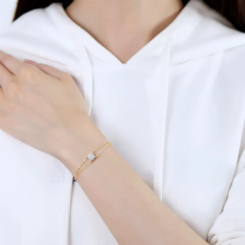 Moissanite Silver Chain Bracelet