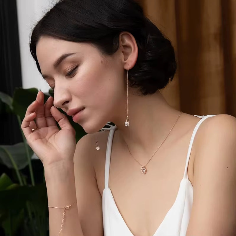 Rose Gold Drop Threader Earrings