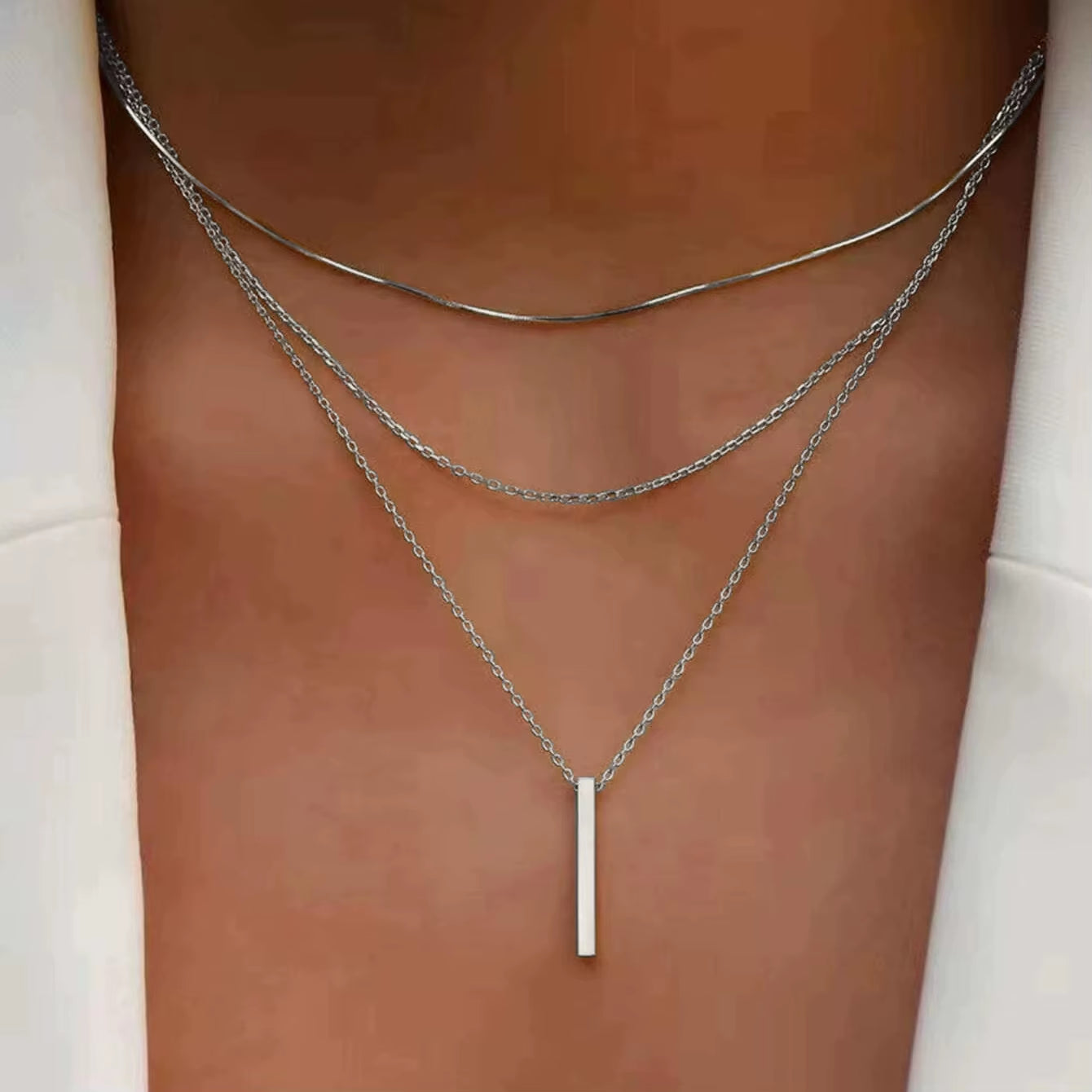 Layered Bar Pendant Necklace