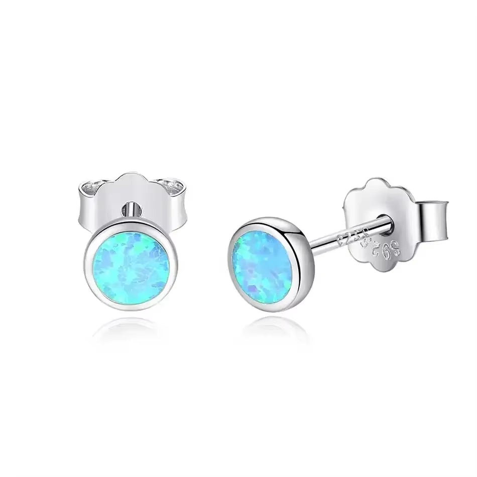 Blue Opal Silver Stud Earrings