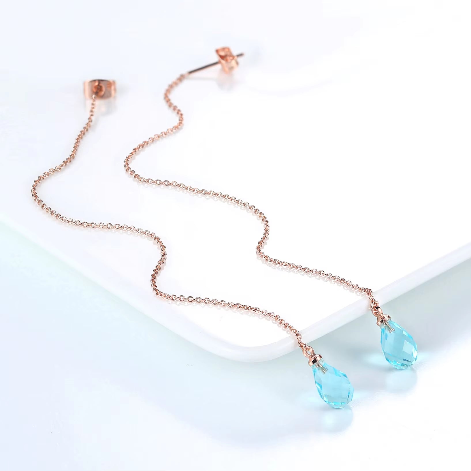 Rose Gold Drop Threader Earrings