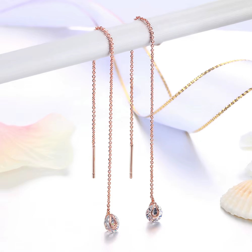 Rose Gold Drop Threader Earrings