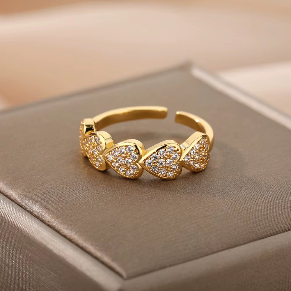 Cubic Zirconia Heart Rings for Women Adjustable Open Stainless Steel Gold Color Ring 2022Trend Wedding Couple Jewelry Anillos