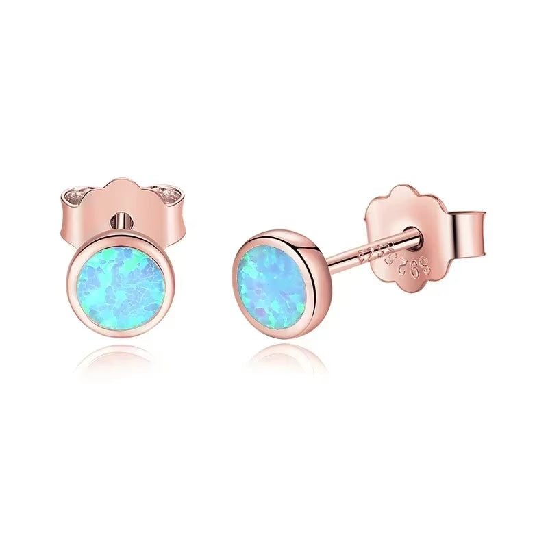 Blue Opal Silver Stud Earrings