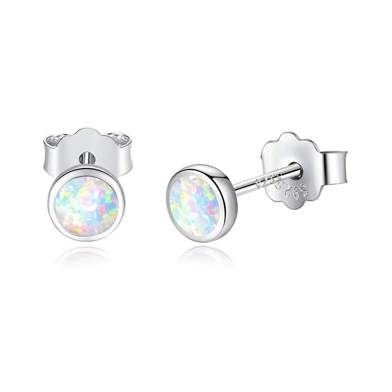 Blue Opal Silver Stud Earrings