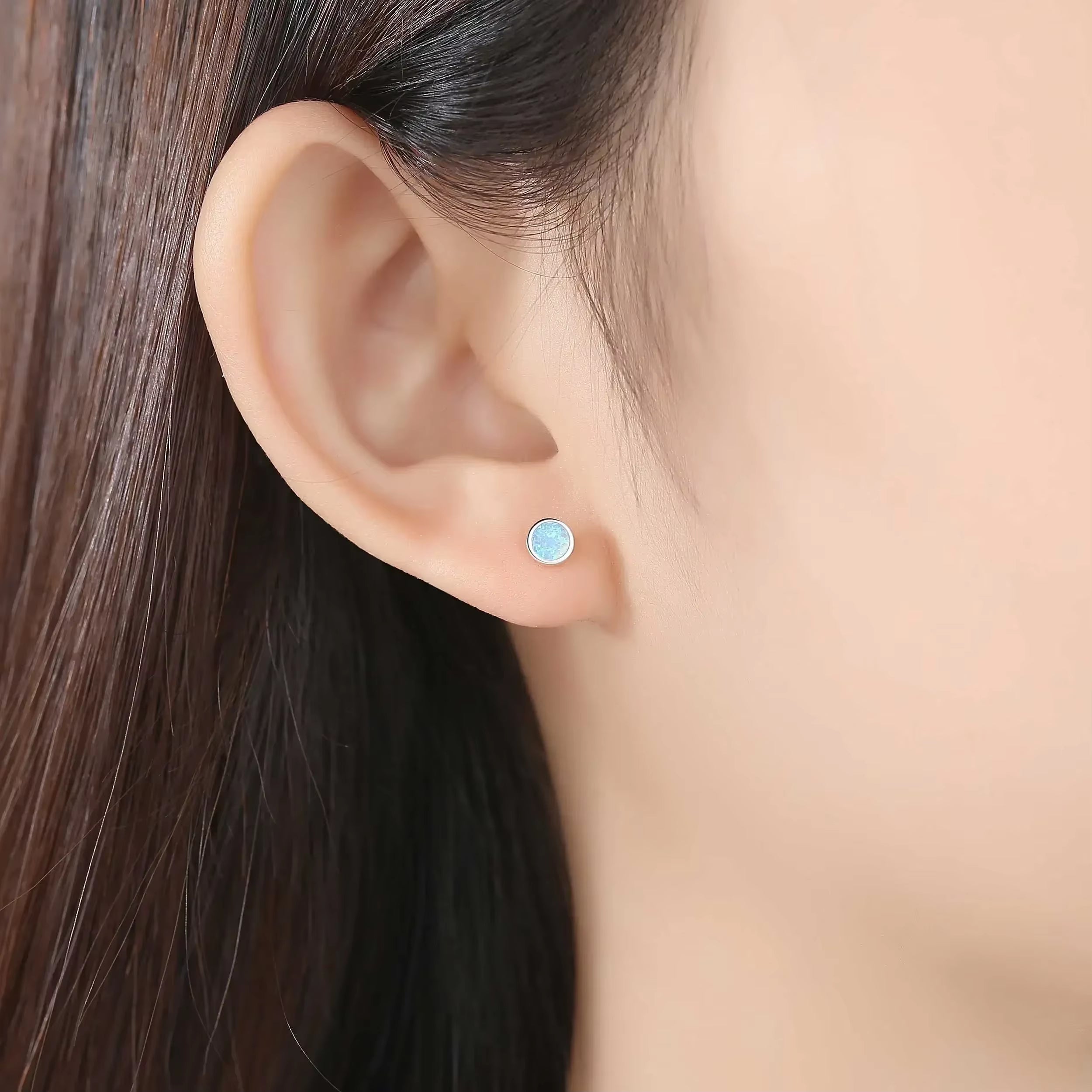 Blue Opal Silver Stud Earrings