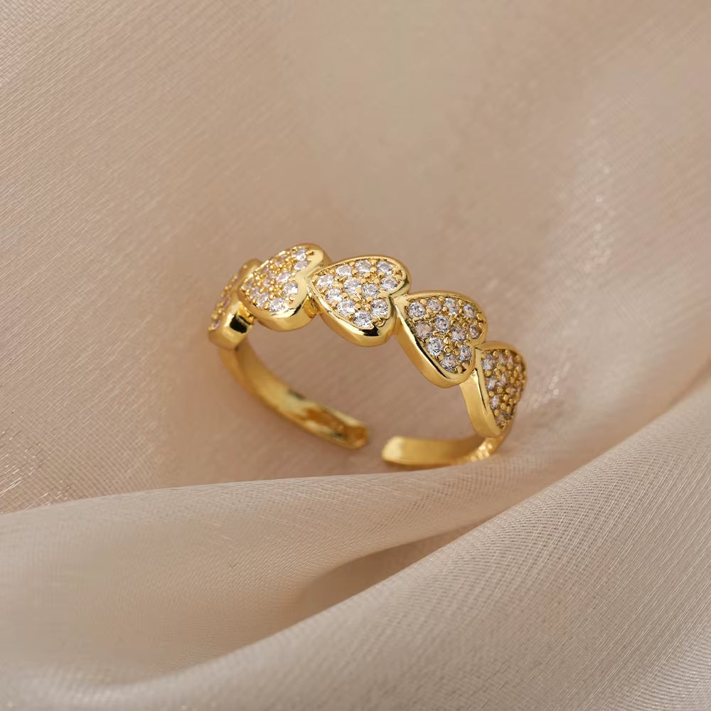 Cubic Zirconia Heart Rings for Women Adjustable Open Stainless Steel Gold Color Ring 2022Trend Wedding Couple Jewelry Anillos