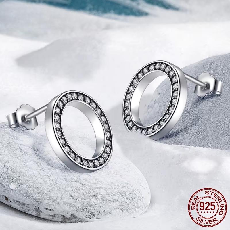 CZ Silver Round Earrings