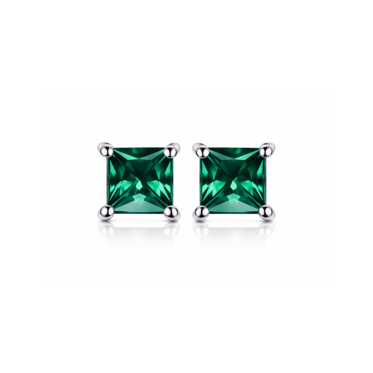 Square Gemstone Silver Stud Earrings