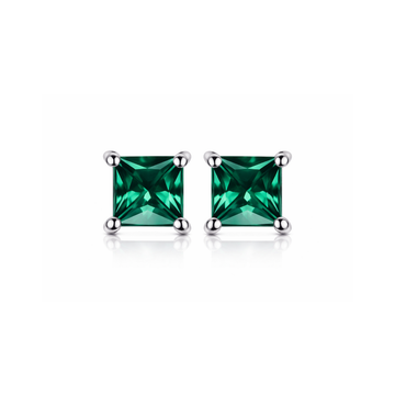 Square Gemstone Silver Stud Earrings
