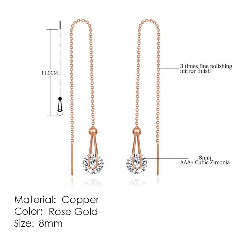 Rose Gold Drop Threader Earrings