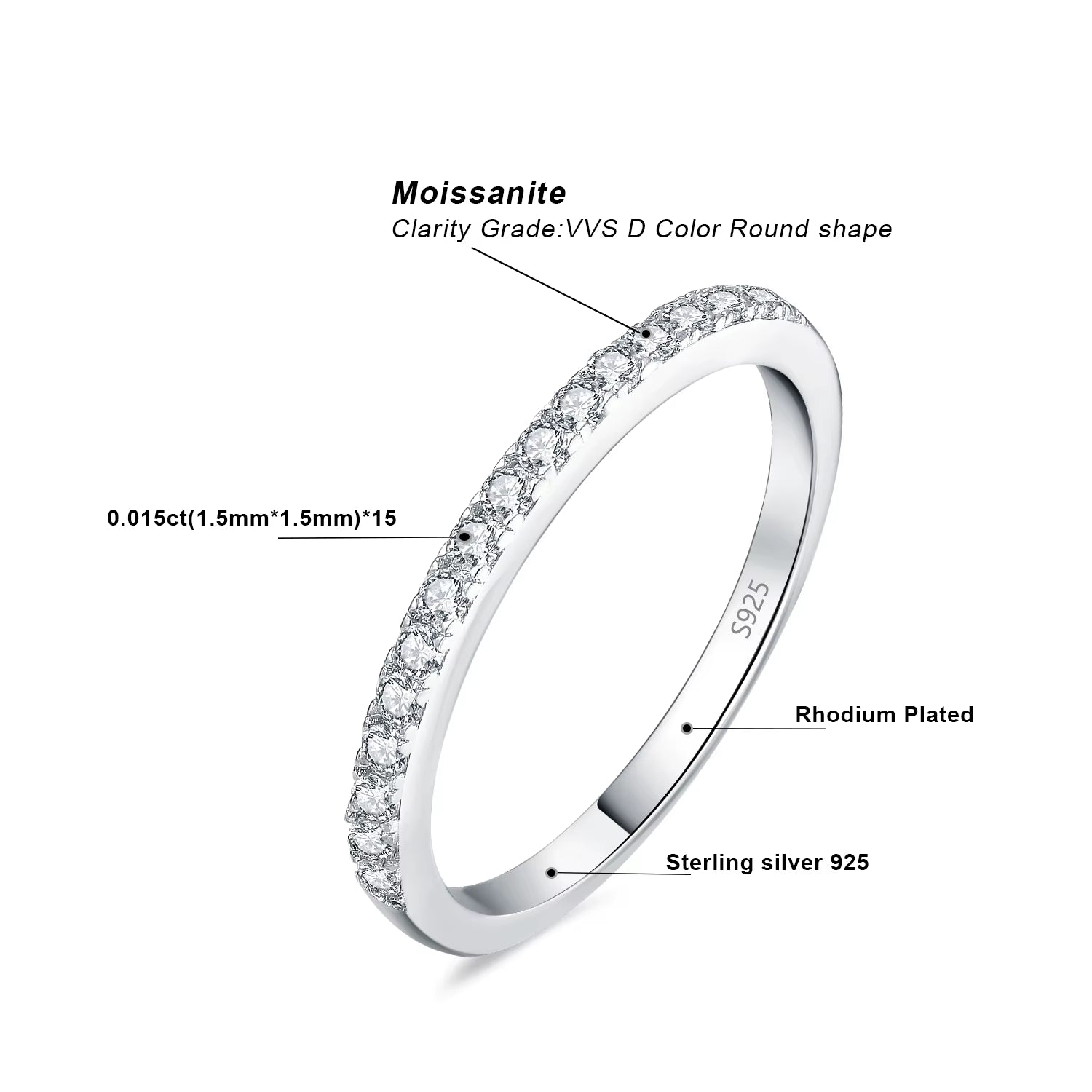 Moissanite Half Eternity Ring