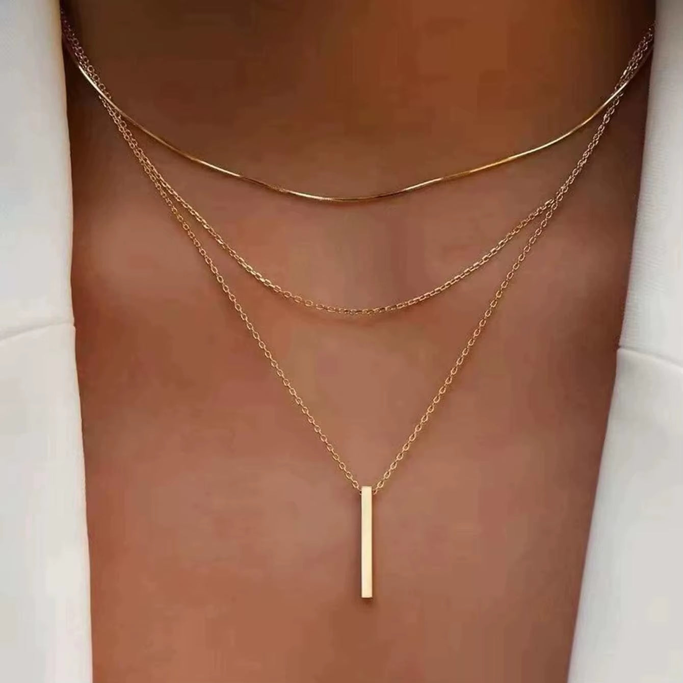 Layered Bar Pendant Necklace