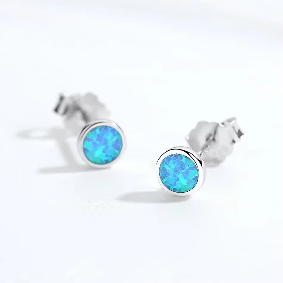Blue Opal Silver Stud Earrings