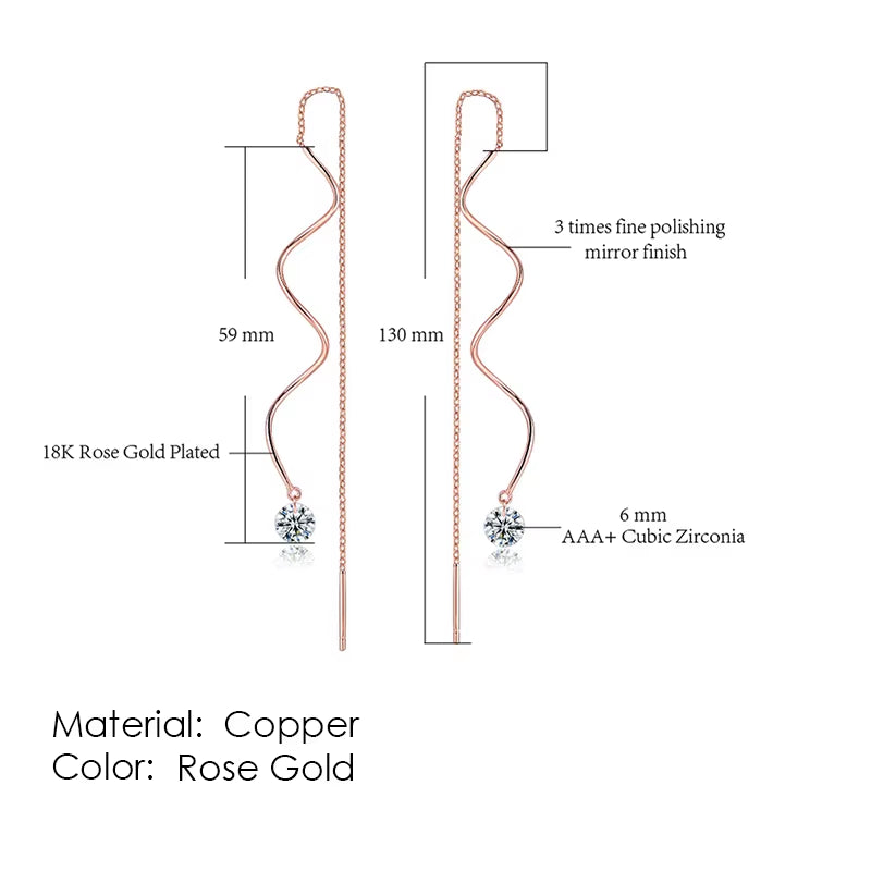 Rose Gold Drop Threader Earrings