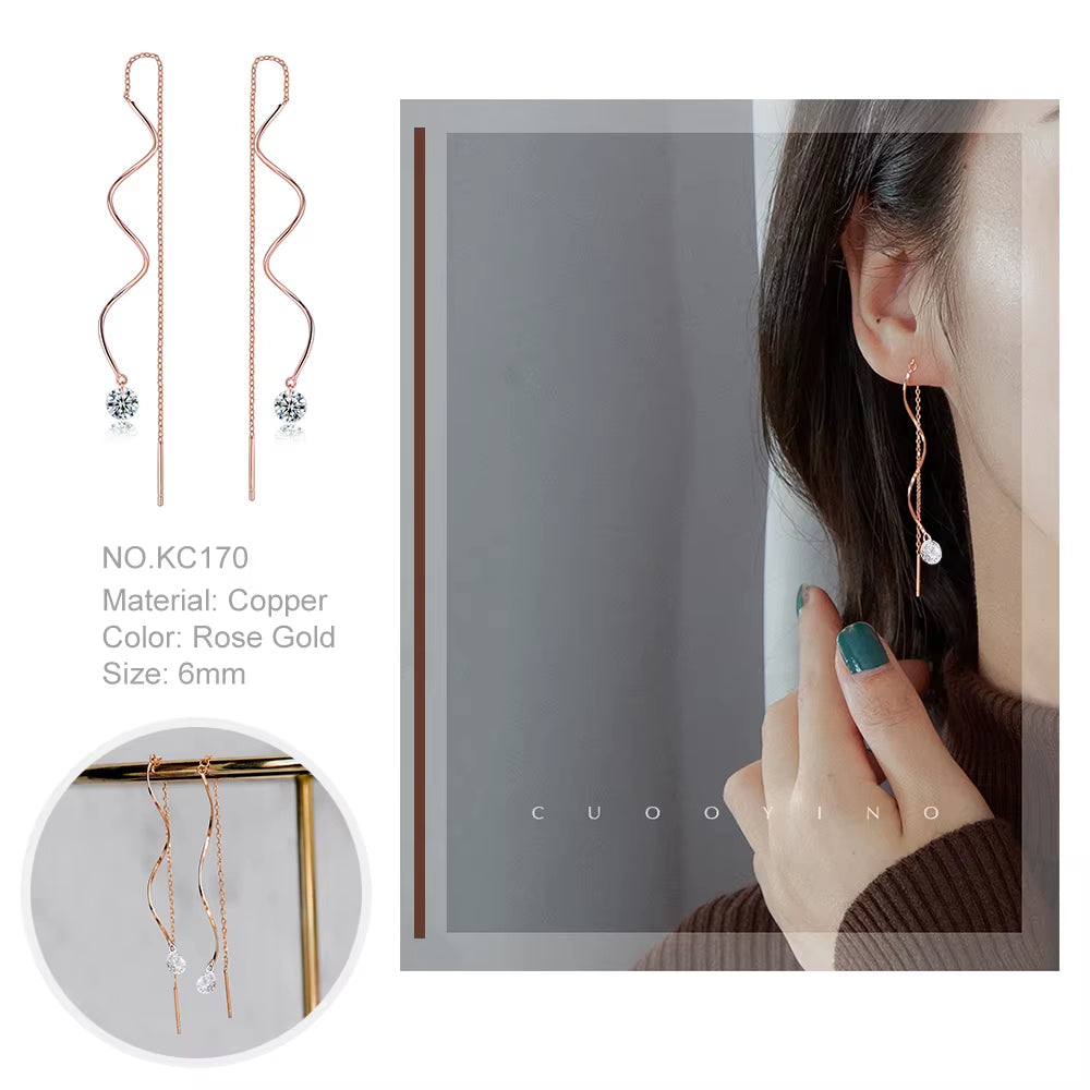 Rose Gold Drop Threader Earrings