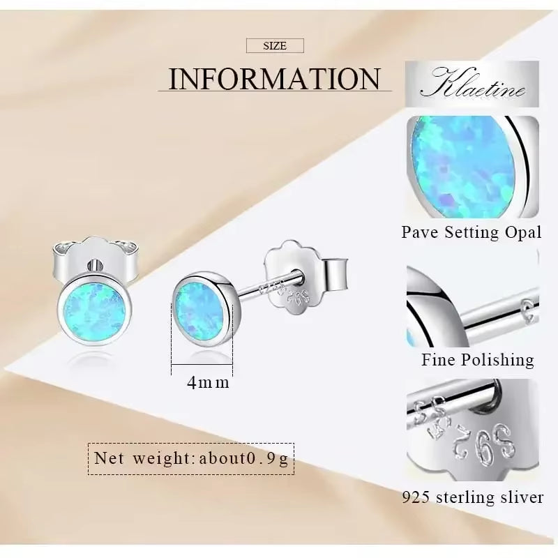 Blue Opal Silver Stud Earrings