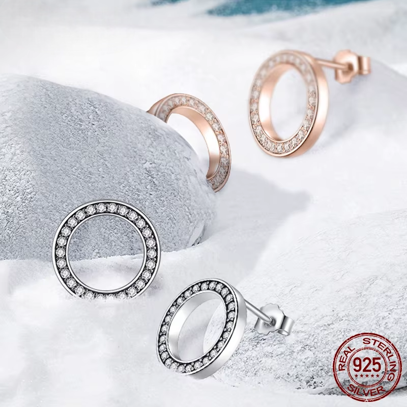 CZ Silver Round Earrings