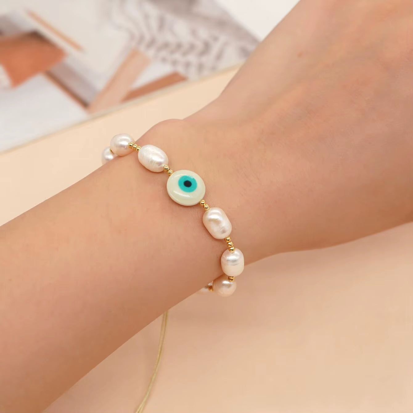 Evil Eye Pearl Bracelet