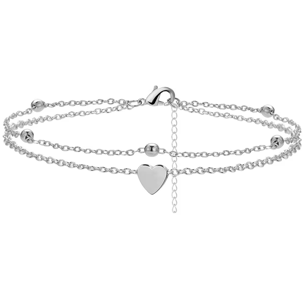 925 Sliver Plated CZ Anklet Bracelets for Women Girl Trendy New Waterproof Heart Charm Dainty Layer Chain Anklets Jewelry Gifts