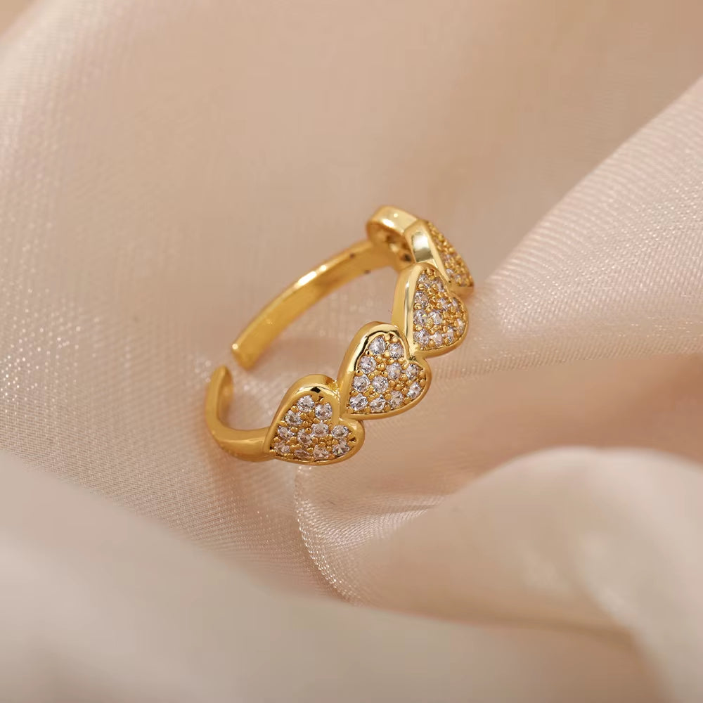 Cubic Zirconia Heart Rings for Women Adjustable Open Stainless Steel Gold Color Ring 2022Trend Wedding Couple Jewelry Anillos