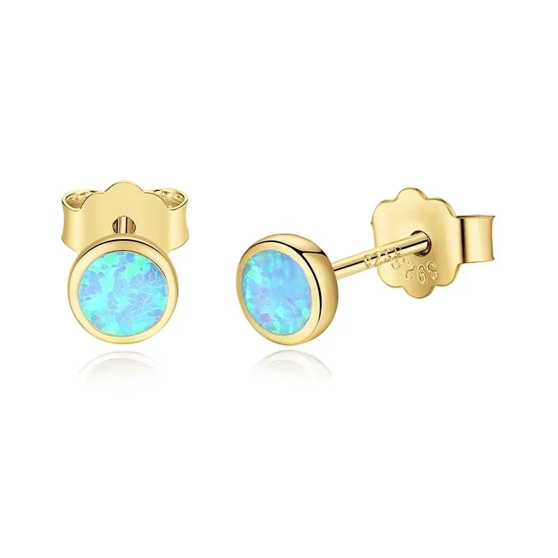 Blue Opal Silver Stud Earrings