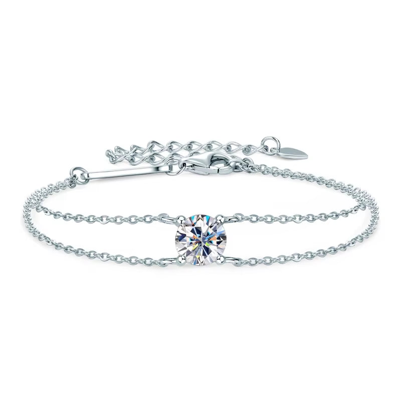Moissanite Silver Chain Bracelet