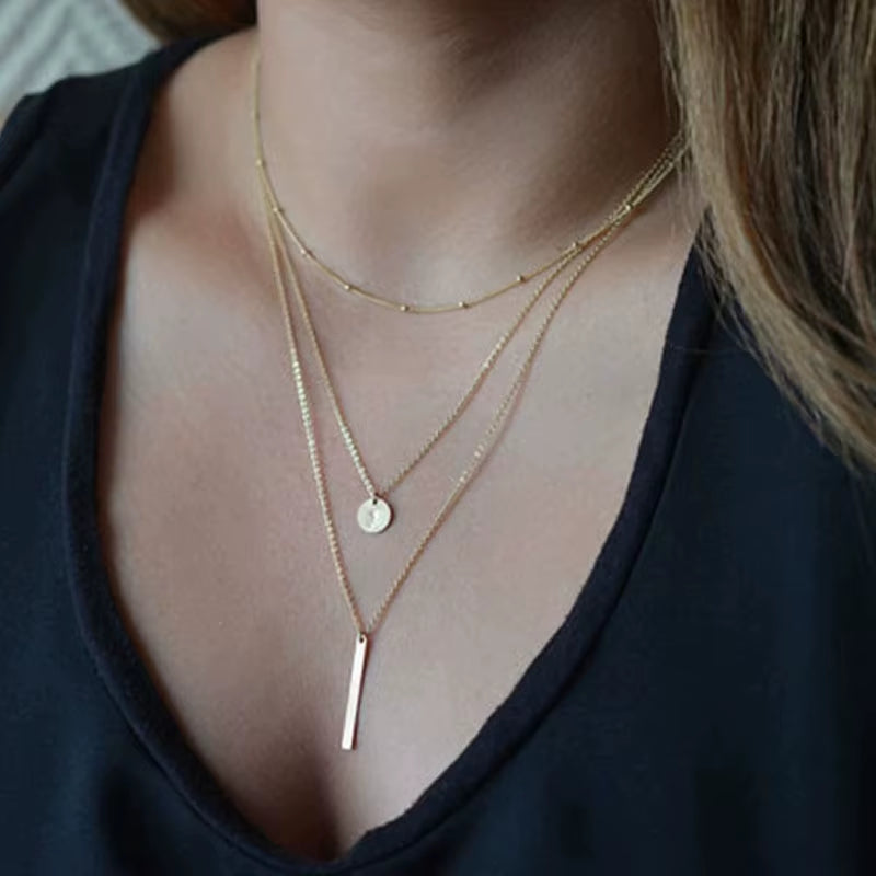 Layered Bar Pendant Necklace